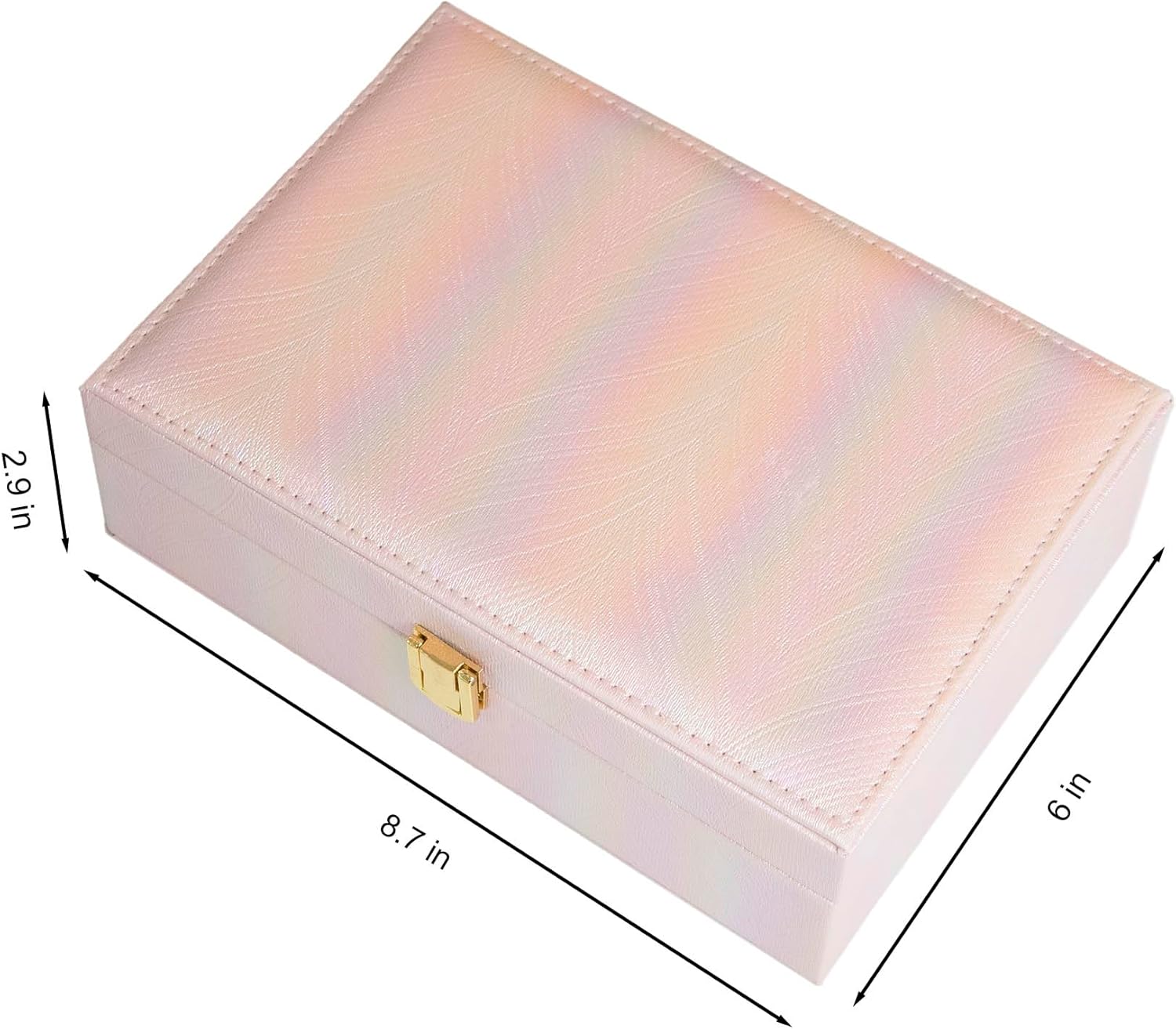 Customizable Rainbow Leather Box with Mirror, Jewelry Case, Jewelry Organizer, Jewelry Box for Women and Girls, Jewelry Organizer (Light Pink Rainbow)