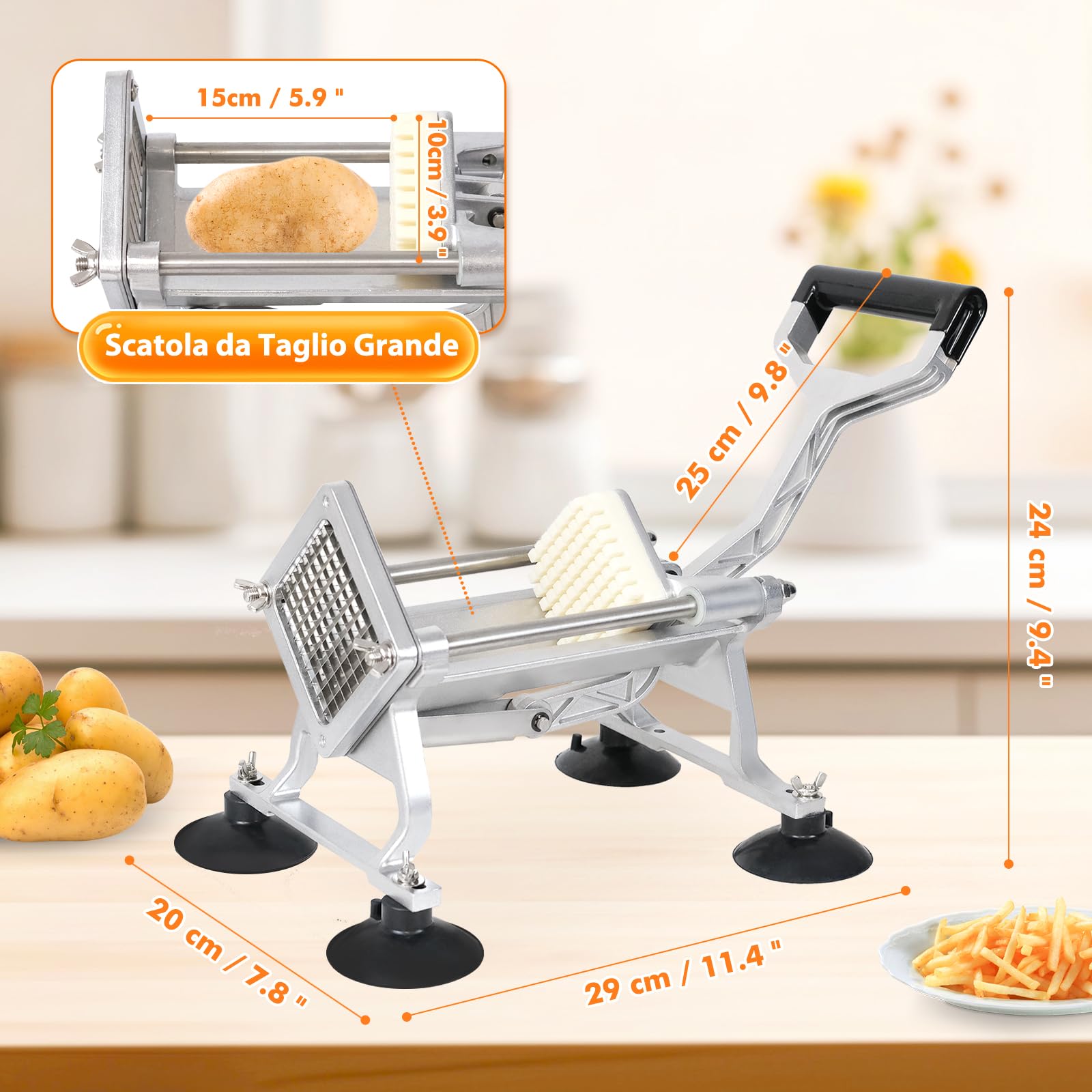 Anatole Tagliapatate per Patate Fritte Professionale con 6mm 9 mm 13 mm Lame in Acciaio Inossidabile Taglia Patatine Fritte Commerciale Tagliaverdure a Bastoncini con Ventose per Cipolle Carote