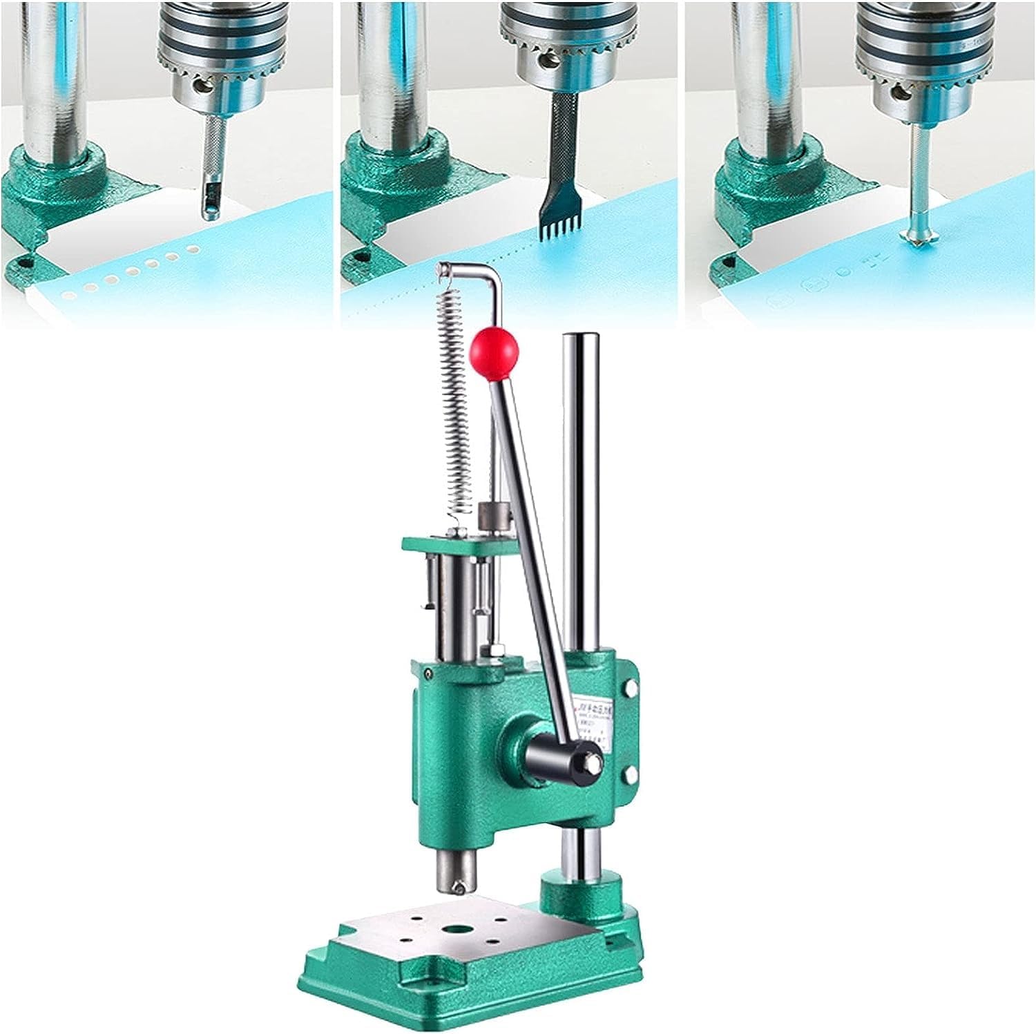 Leather Punch Press Machine, Multifunction Manual Press Punch Tools, Hole Puncher, Desktop Hand Punching Machine, for Various Industries (Round Head 320kg)