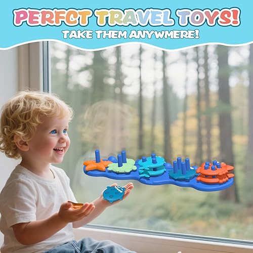 Miniatura 5 de Juguetes de baño de silicona para bebés  Juego flotante apilable y clasificador de formas con 10 piezas texturizadas sin moho, diseño sin agujeros,