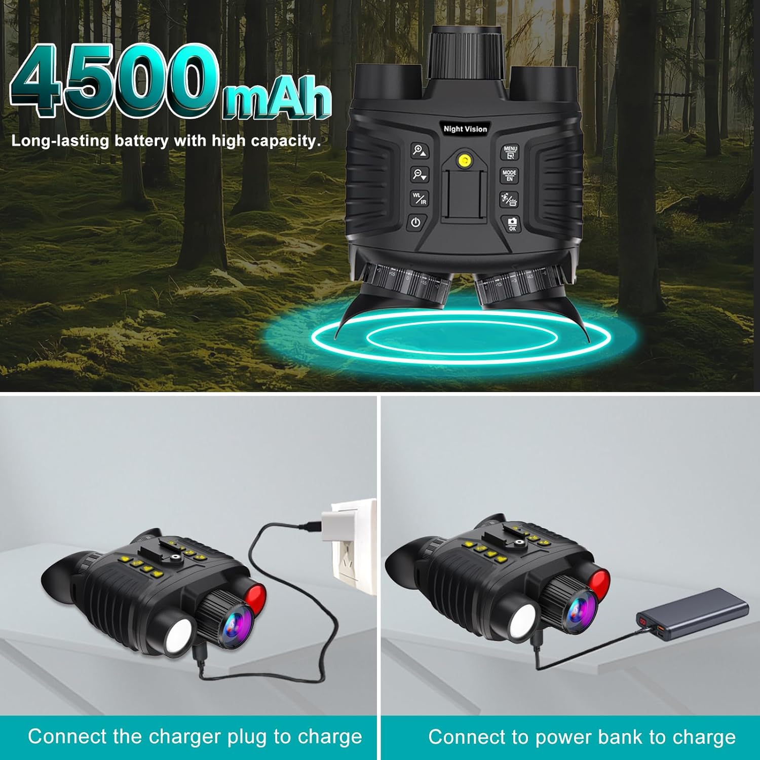 Tactical Head Mounted Night Vision Goggles, 4K 36MP Infrared Binoculars for Adults, 4500mAh 8X Zoom 7-Level IR, IP54 Waterproof for Hunting Camping Security Outdoor Exploration