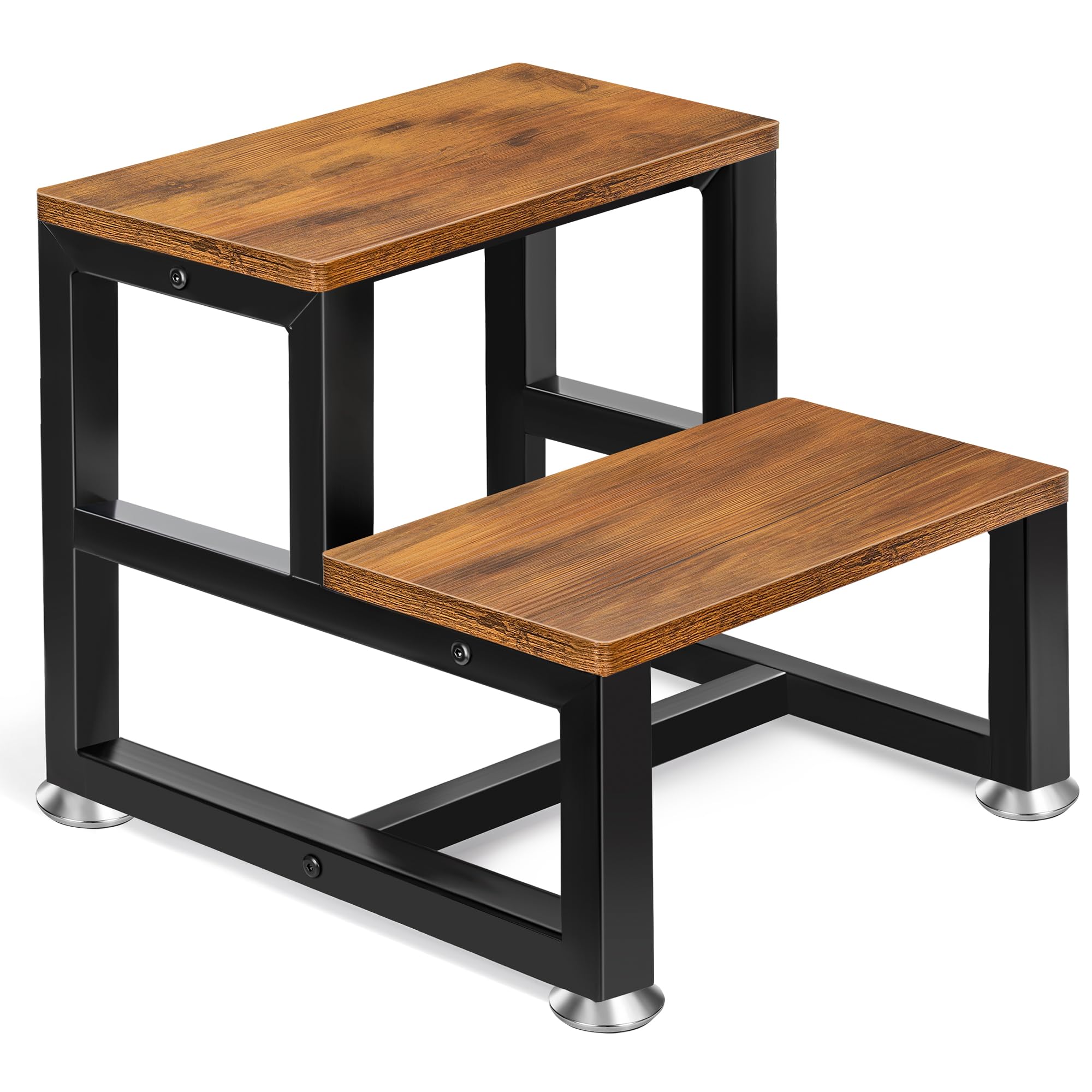 2 Stufen Tritthocker aus Holz, Kinderhocker Badezimmer, Retro Braun