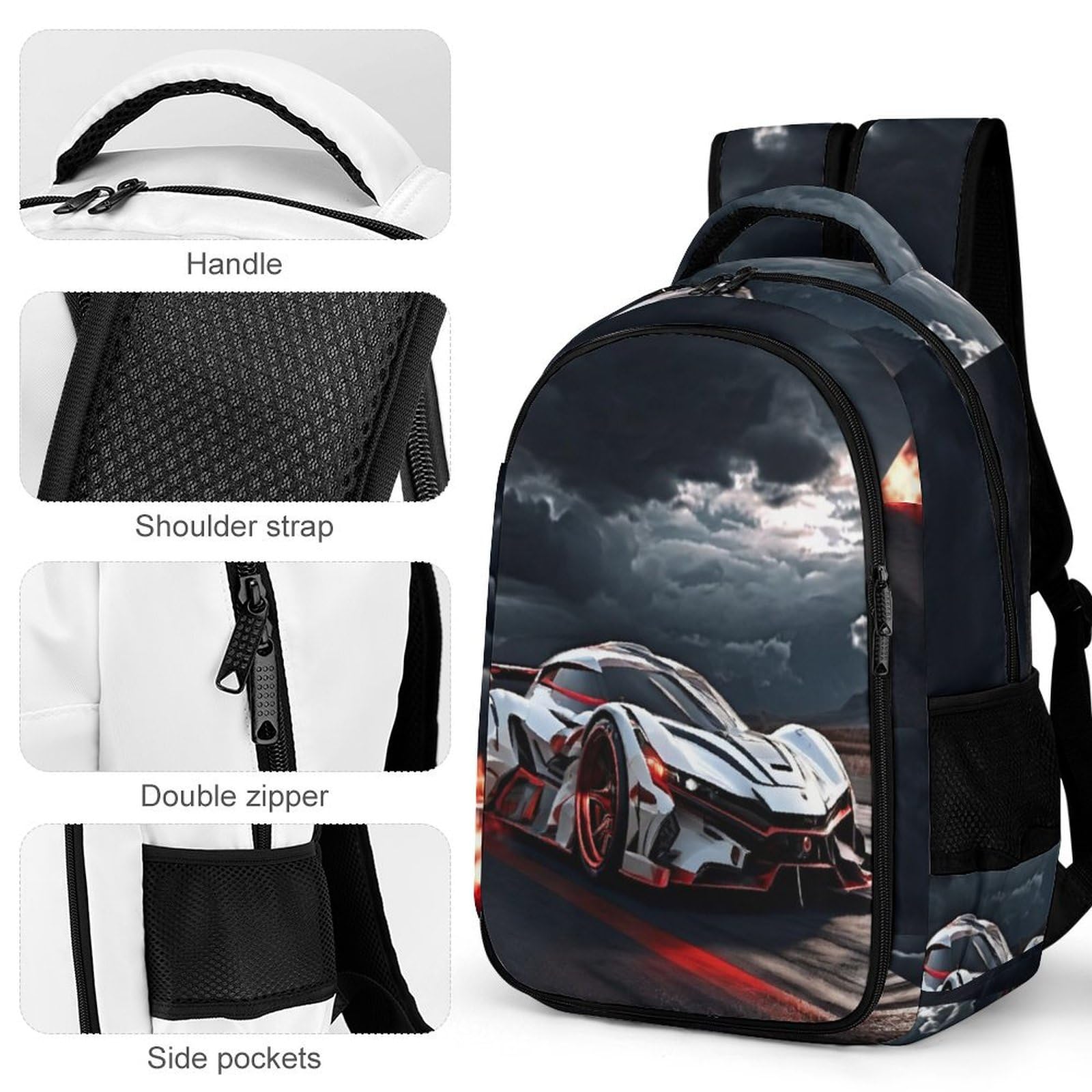 Sac À Dos Fille Voiture de sport Cartable Motif De Course Garçons Primaire, Sac D'école Enfants Idéal Pour Les Élèves De 5 À 9 Ans Va À L'école Voyage En Plein AirCourse
