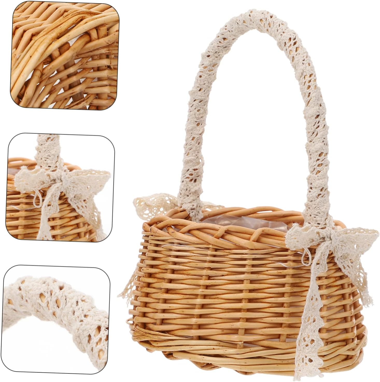 ABOOFAN 4pcs Rattan Wicker Basket Lid Garden Decor Woven Handle Storage Basket