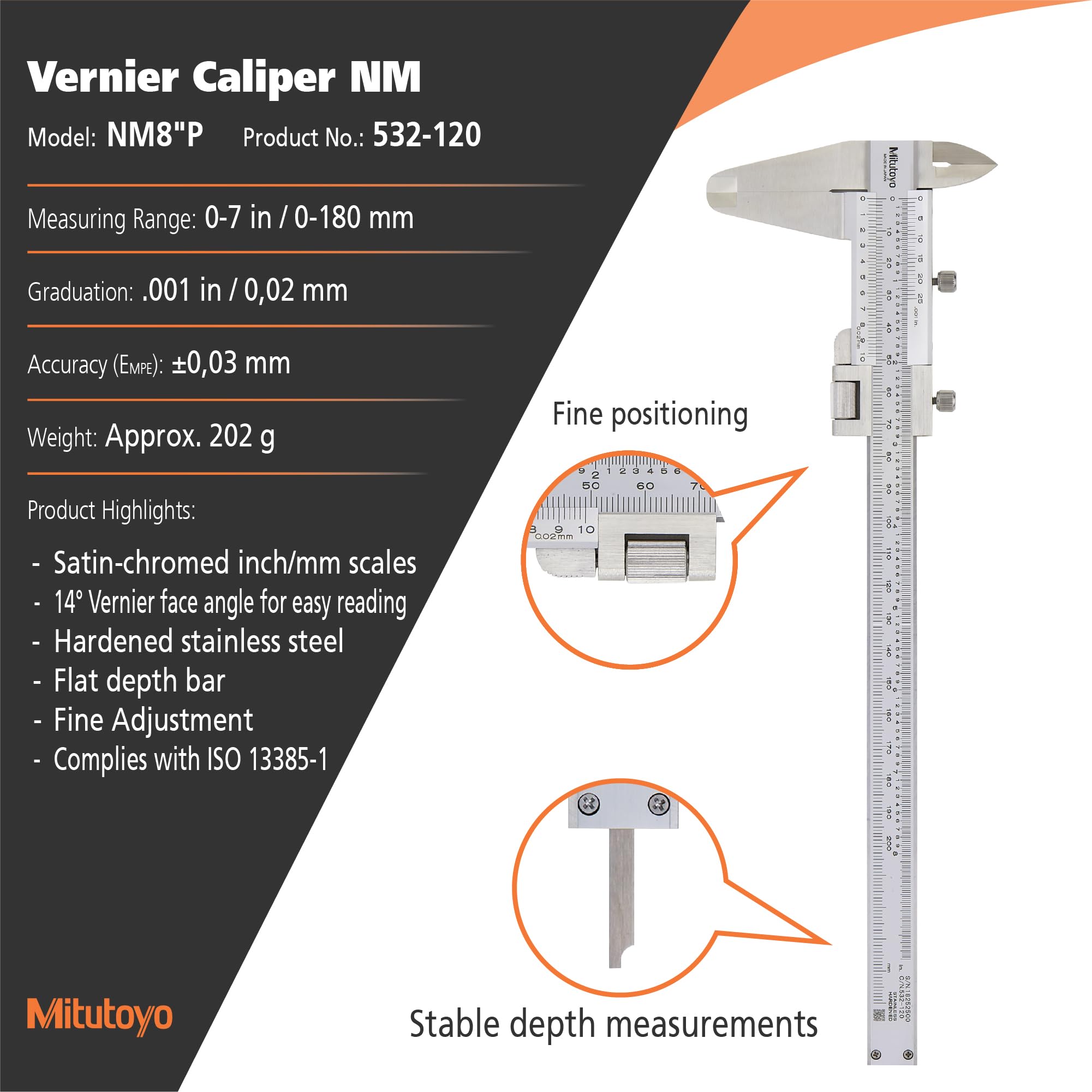 Mitutoyo Vernier Caliper - 0-7 Inch, Stainless Steel -2