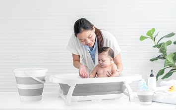 3 Piece Folding Baby Bathtub Set, Baby Bath Tub 50 Liters, Folding Bucket 12.8 Liters And Mug Set 3 Piece Bath Set