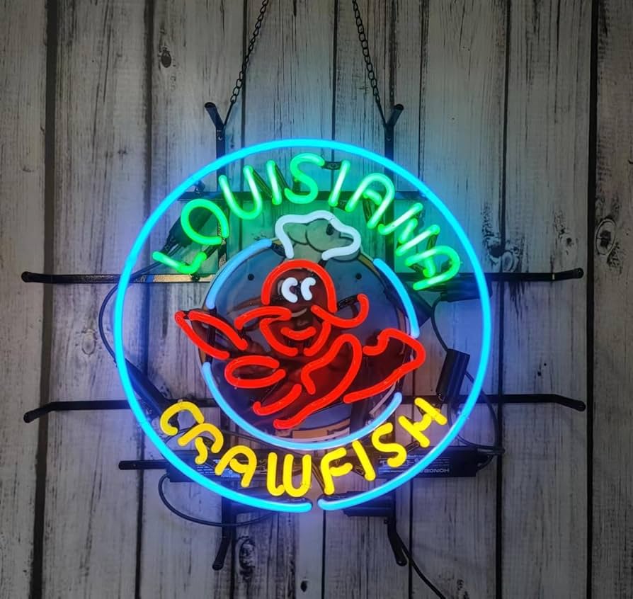 Neon Signs Beer Bar Louisiana Crawfish With Circle Border Glass
