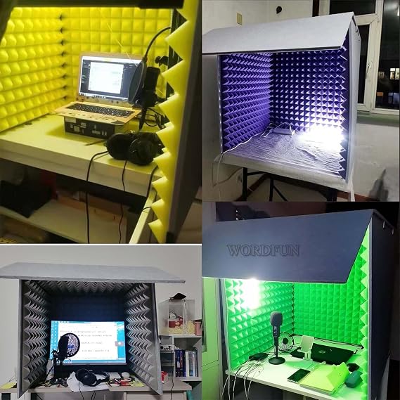 WORDFUN Desktop Soundproof Cover, Portable Vocal Booth for Recording, Self Made Sound Booth Box, 1 Person Use, Decreasing Noise, Isolation Shield, Vocal Absorbing Shield, for Home Office and Studio