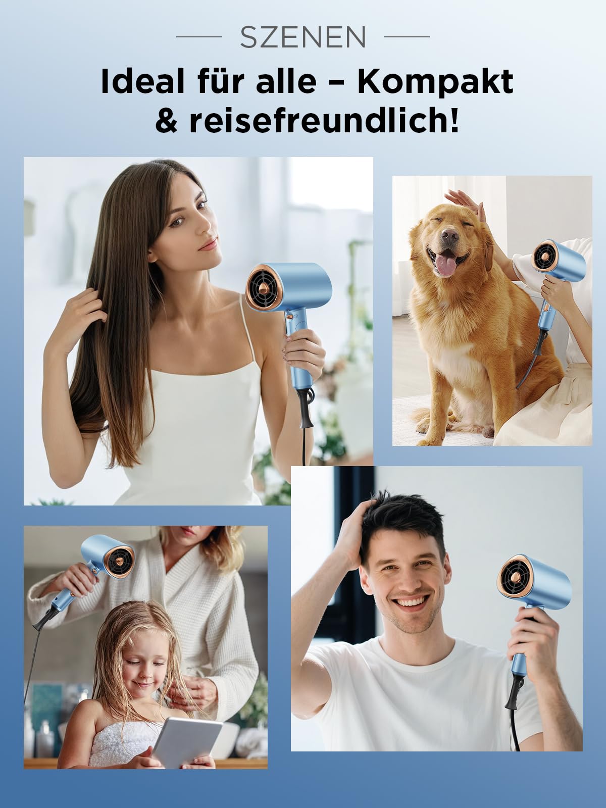 Kryvoth Ionen-Föhn 2000W, klappbarer Haartrockner mit Diffusor, Hair Dryer