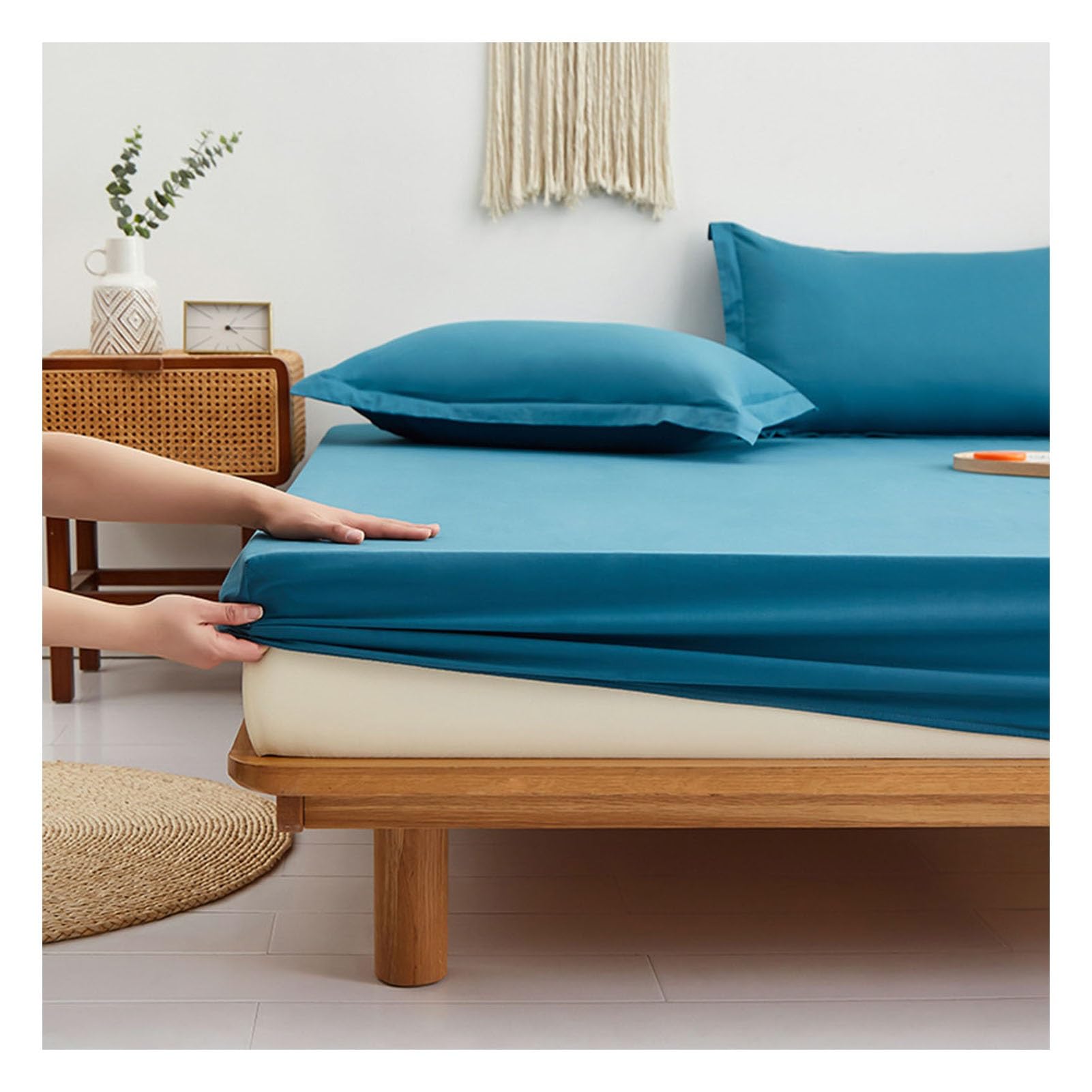 PAHION Drap-Housse 60S 100% Coton Peigné Poche Profonde 25cm 30cm Sergé Doux Respirant pour Double Queen King 1 Pièce sans Taie d'oreiller Élastiqué Facile Entretien Infroissable Durable