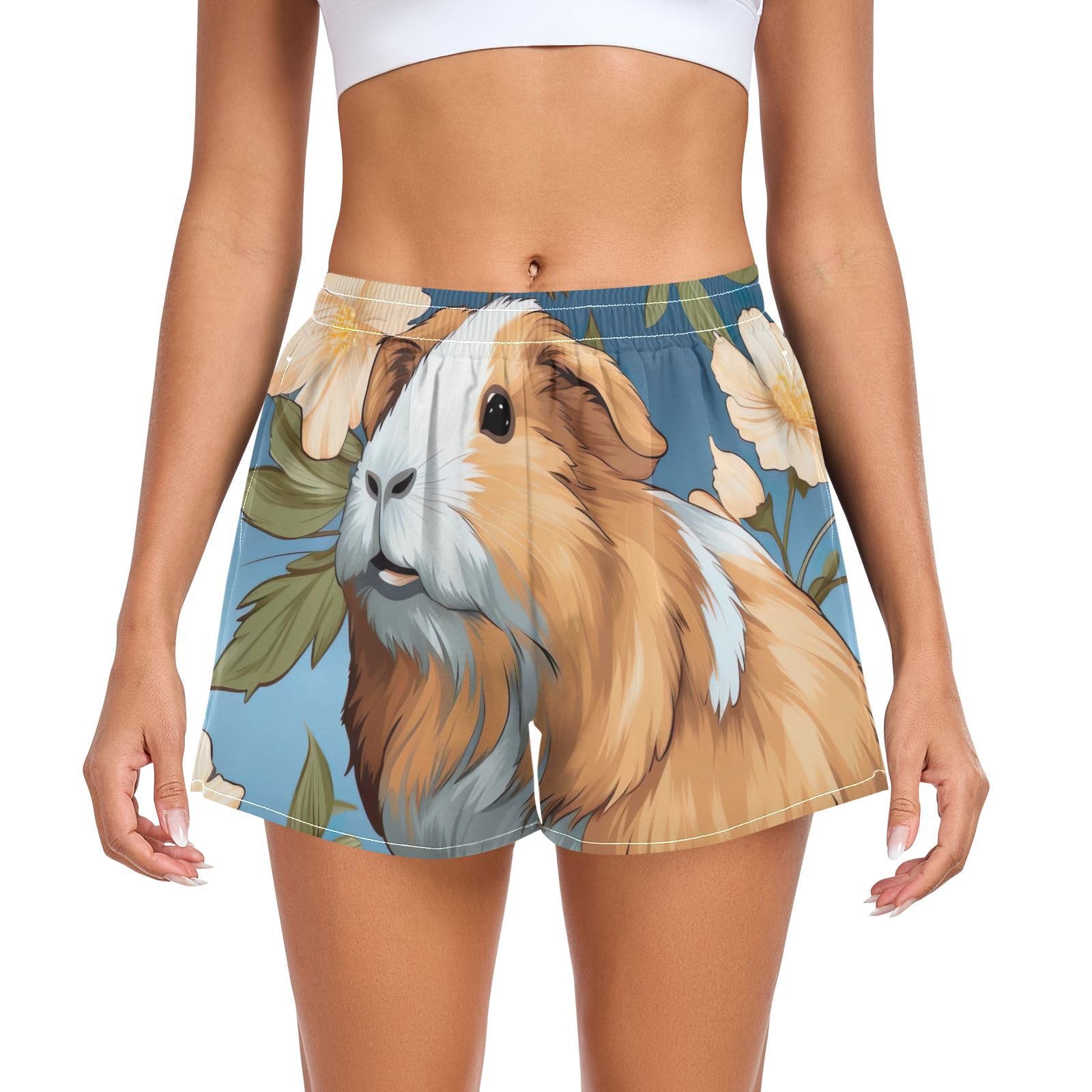 Women's Athletic Shorts Ute Guinea Pig Animal Daisy Running Shorts Sporty Short Gym Elastic Workout Shorts 202a5238c