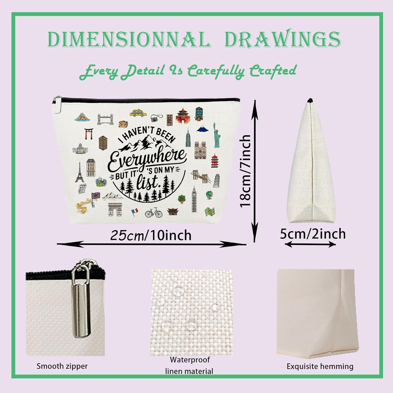 World Travel Gift Makup Bag I Haven't Been Everywhere But It's On My List Cosmetic Bag for Travelers Women - Image 3