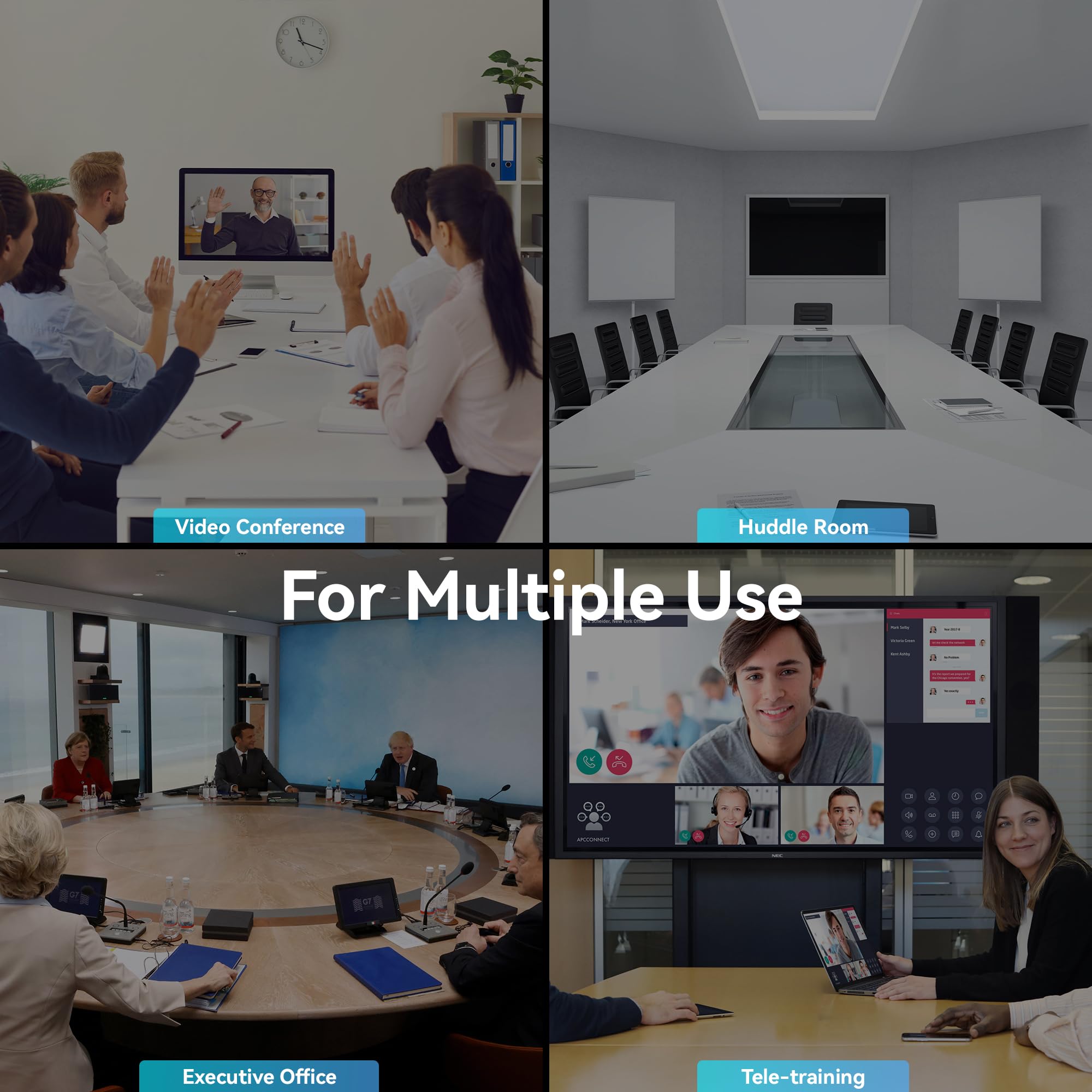 Tenveo Système de Caméra de Conférence 4K PTZ avec Haut-Parleur Bluetooth, 3X Zoom Optique AI Tracking, USB3.0/HDMI, 93° Grand Angle pour Vidéoconférence Réunions Église Éducation Zoom/Teams/OBS
