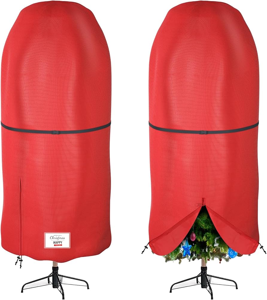 YiYa Kerstboom opbergtas voor 600D zware 600D Oxford kerstboom tas waterdichte kerst opslag container met handgrepen voor kerstboom slinger (rood, L