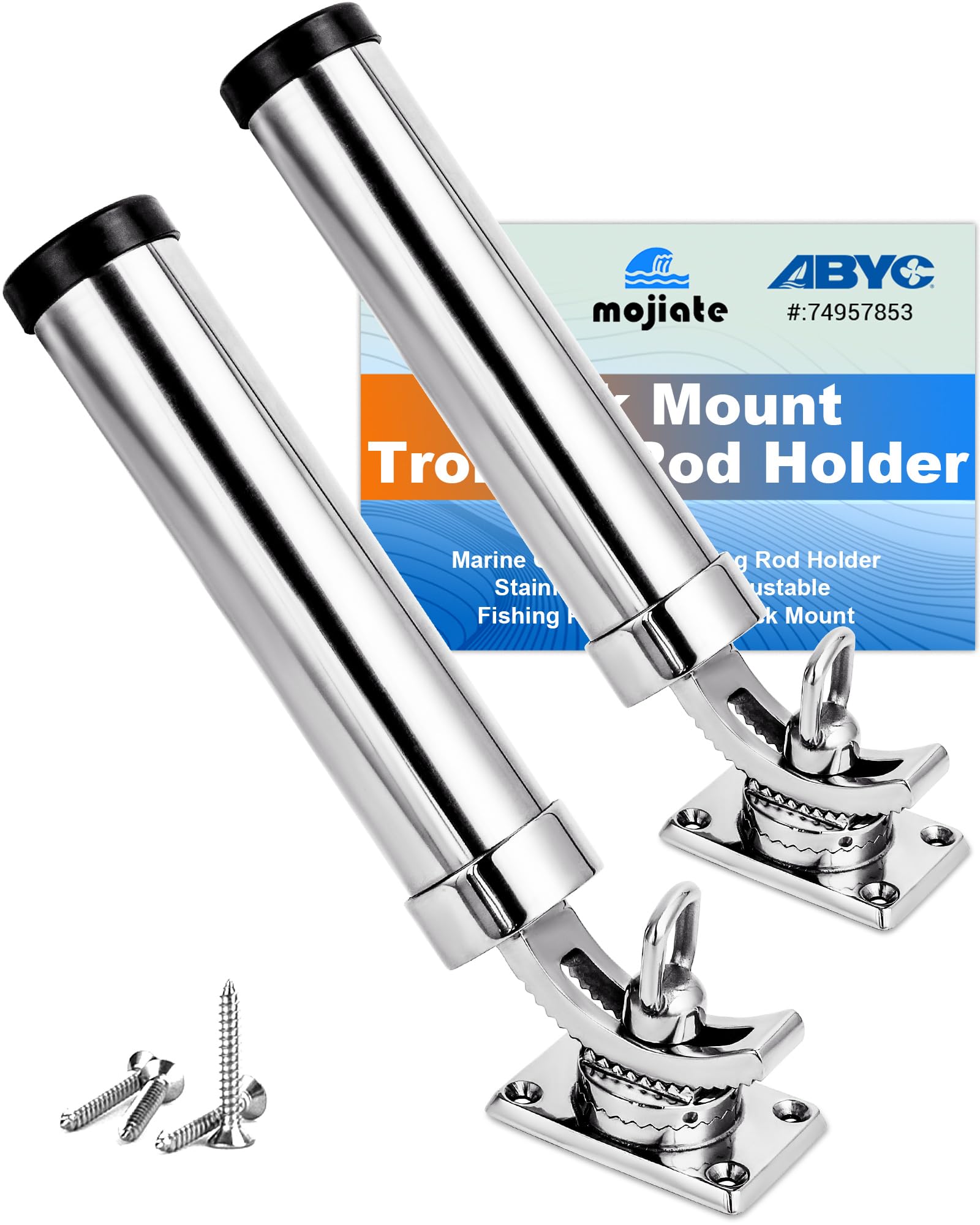 Mojiate 2-Pack Stainless Steel Fishing Rod Holder | 360° Rotating Deck Mount | 1.8