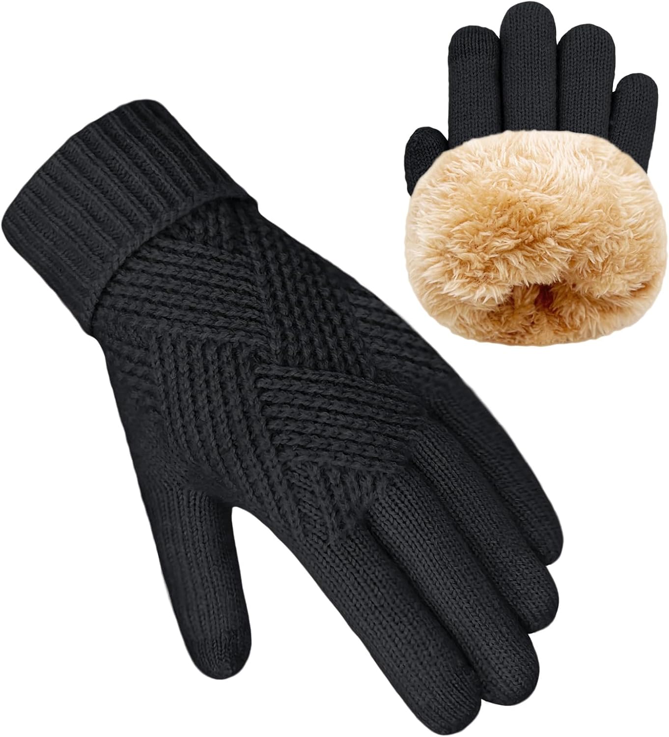 Beurlike Winter Wool Gloves for Women Elastic Thermal Knit Fleece Warm Gloves Touch Screen for Cold Weather Folding Cuffs