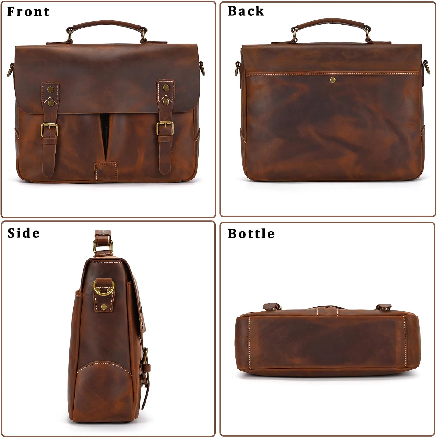 15.6 Inch Leather briefcases Laptop Messenger Shoulder Bags for Men and Women Vintage Satchel Bag for Work, Travel