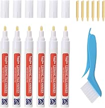 6pcs Tile Pen, White Grout Pencil, Wall Tile Pen with Replacement Nib and 1 Cleaning Brush for Kitchen and Bathroom Tile Repair
