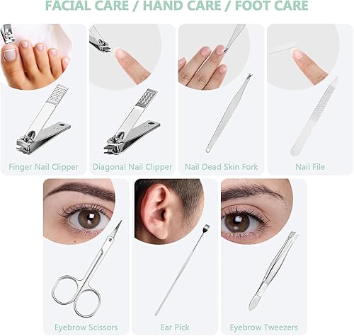 Miniatura 3 de Leriton Juego de 30 cortaúñas para manicura, mini cortaúñas a granel 7 en 1 de acero inoxidable profesional para el cuidado de las uñas, kit de