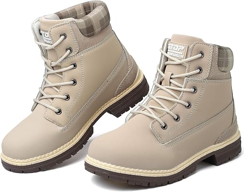 ziitop Womens Combat Ankle Boots Waterproof Fashion Casual Lace Up Low Heel Fall Boots Ladies Anti-Slip Lightweight Outdoor Work Booties
