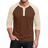 Fall Henley Shirts for Men Raglan 3/4 Sleeve Jersey Baseball T-Shirts 2025 Casual Cotton Sport Athletic Tee Tops