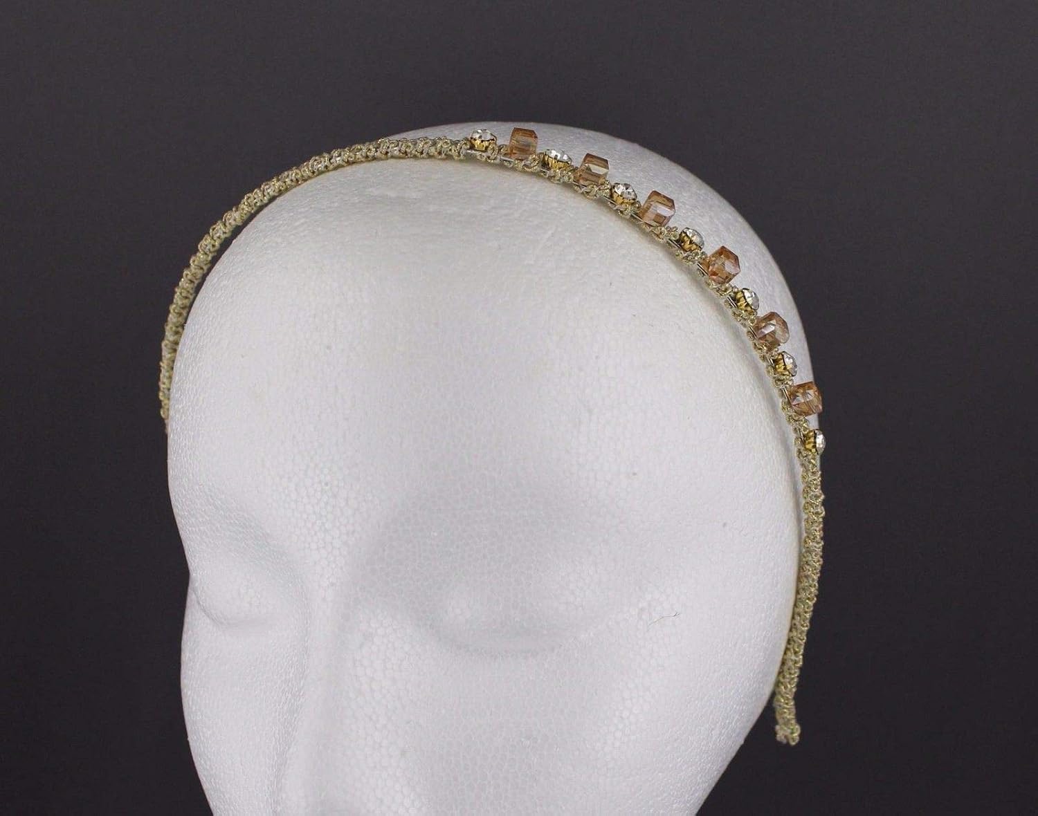 Light Peach Gold Skinny Headband Thin Narrow Sparkly Hair Band Accessory Crystal Headbands for Women