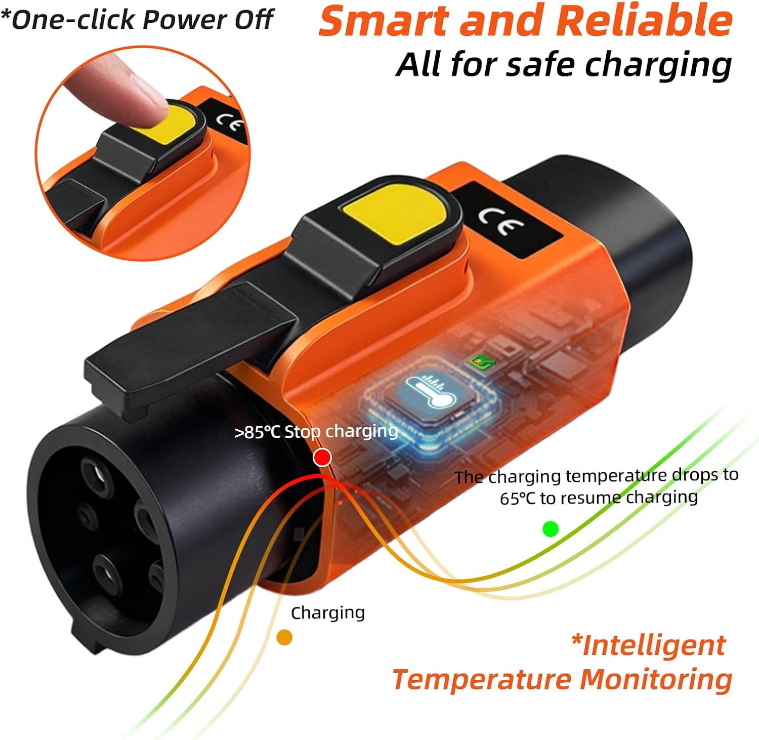 NACS to J1772 Charging Adapter for J1772 EVs Max 50A 11KW with Power-Off Button Temperature Protection Anti-Theft Lock Compatible with Tesla Wall Connector Destination Station Mobile Charger (Orange)