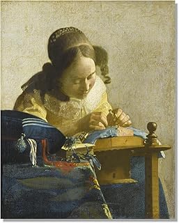 Johannes Vermeer Paintings - The Lacemaker Poster, Baroque Canvas Print, Vintage Pictures Classic Art Prints, Famous Fine Art Oil Painting Reproduction Cool Wall Decor Unframed (Color 1,12x15in/30x38cm)