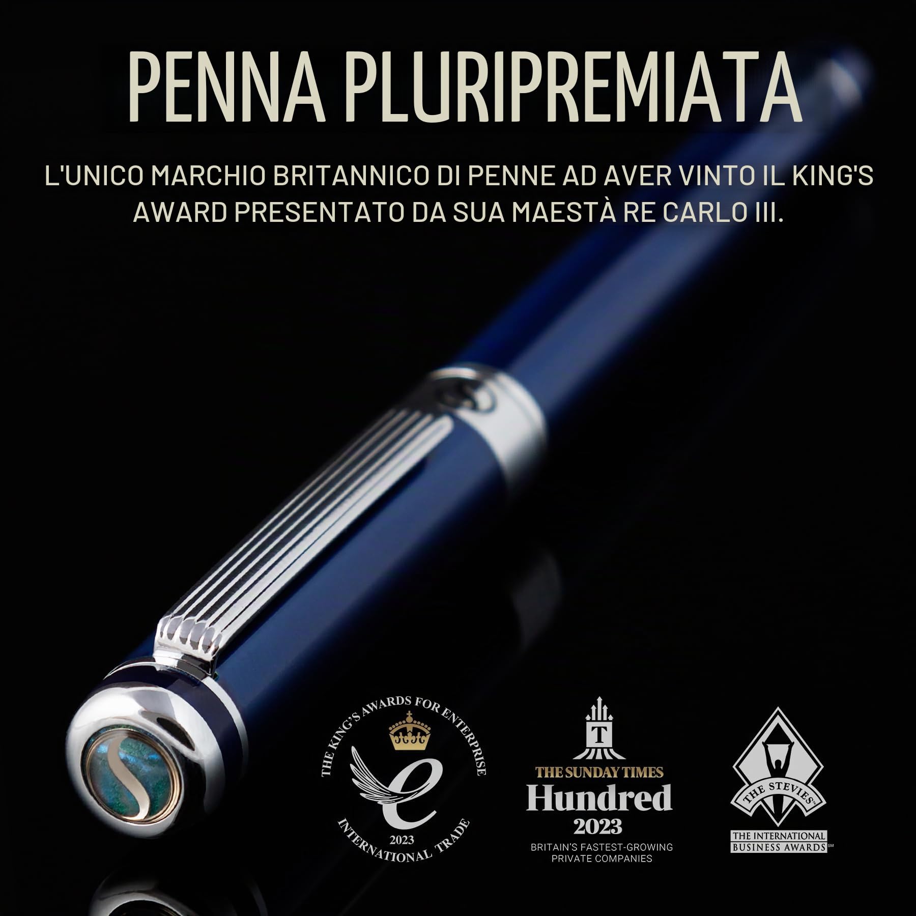 Scriveiner Midnight Blue Rollerball Pen, Laccata Blu Notte, Decori Cromati, Refill