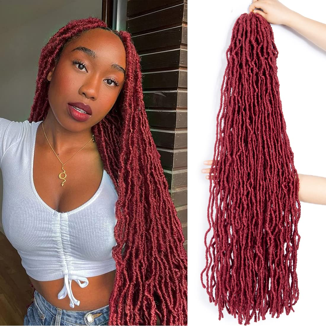 Lot de 6 extensions de cheveux synthétiques de 61 cm en fibre synthétique pré-bouclées et ondulées - Bordeaux (61 cm, insecte)