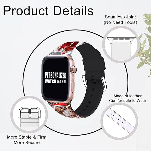 Miniatura 2 de okhopediy Personalized Custom Christmas Strap is Suitable For Apple Watch 38mm 40mm 41mm Soft PU Leather Movement Back Loop Replacement of Wristband