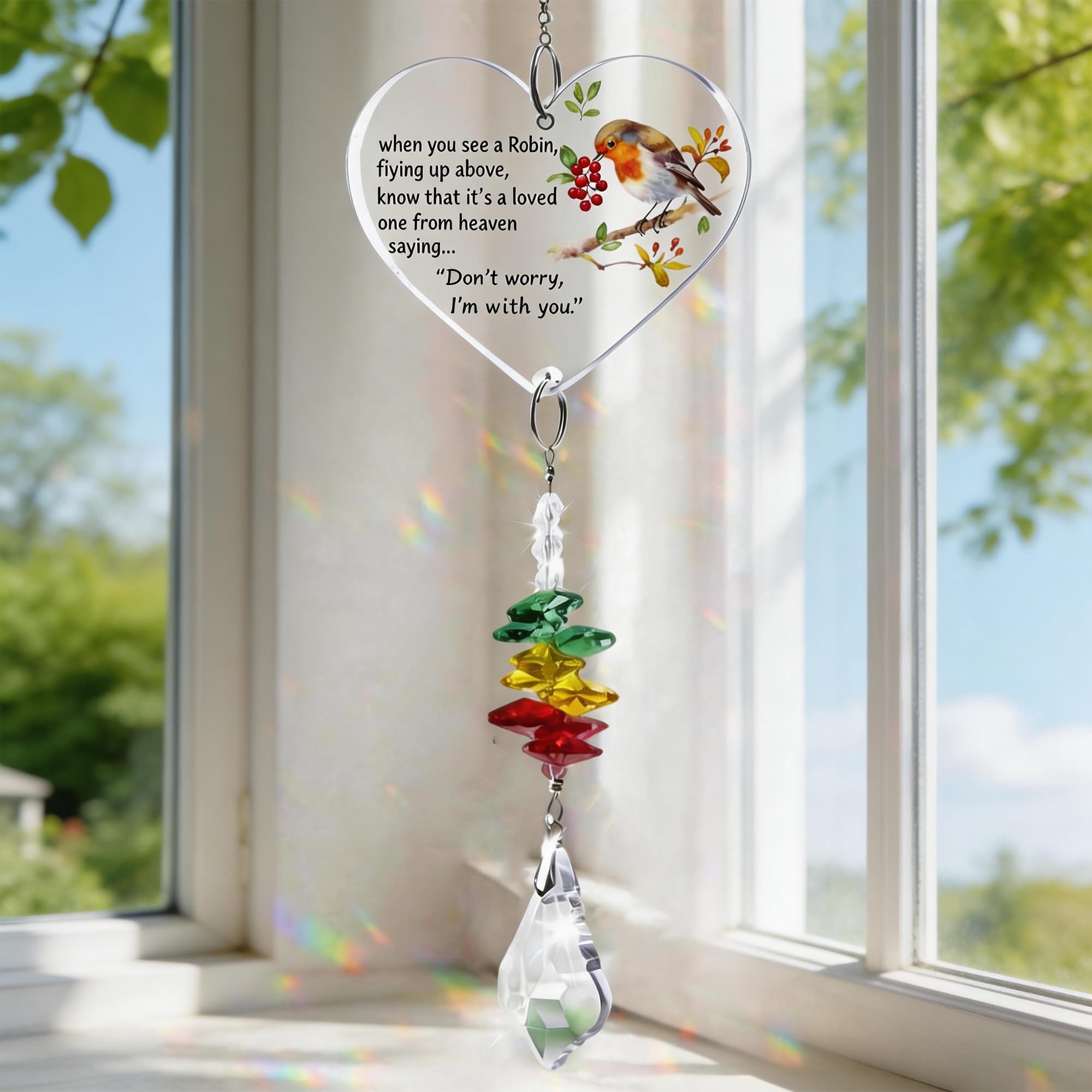Minwegi Transparent Color Memorial Gift - Robin Acrylic Hanging Ornament With Crystal Pendant, Sympathy Home Decor For Bereavement, Remembrance Keepsake