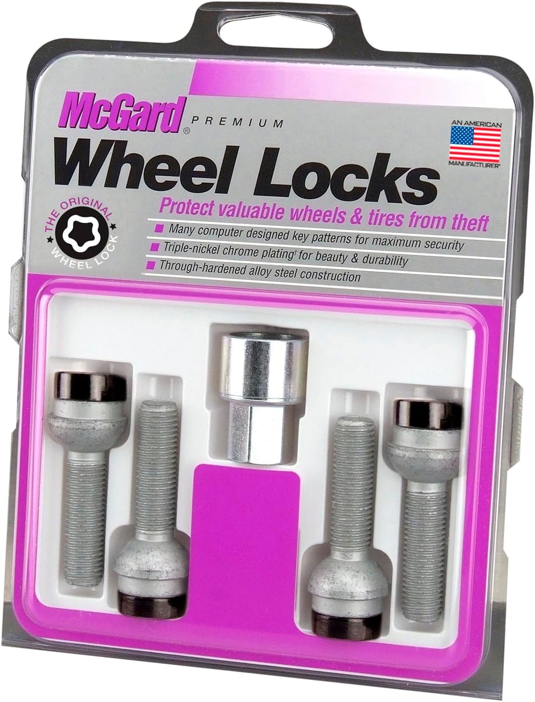 McGard 28317 Black Bolt Style Radius Seat Lock Set (M14 x 1.5 Thread Size) - Set of 4 Locks and 1 Key