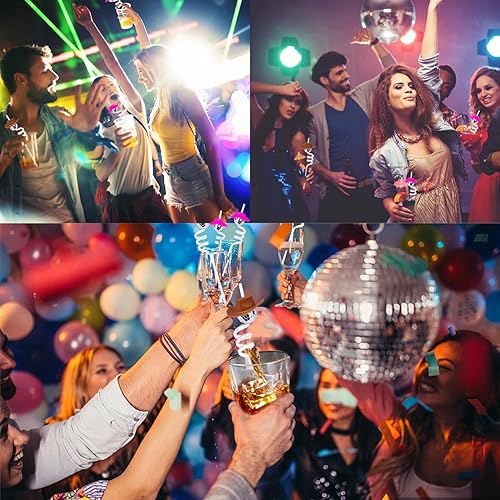 Miniatura 2 de 10 popotes de bola de discoteca con espejo, decoraciones de fiesta de discoteca de los años 70, mini sombrero de vaquera, pajitas de cóctel para