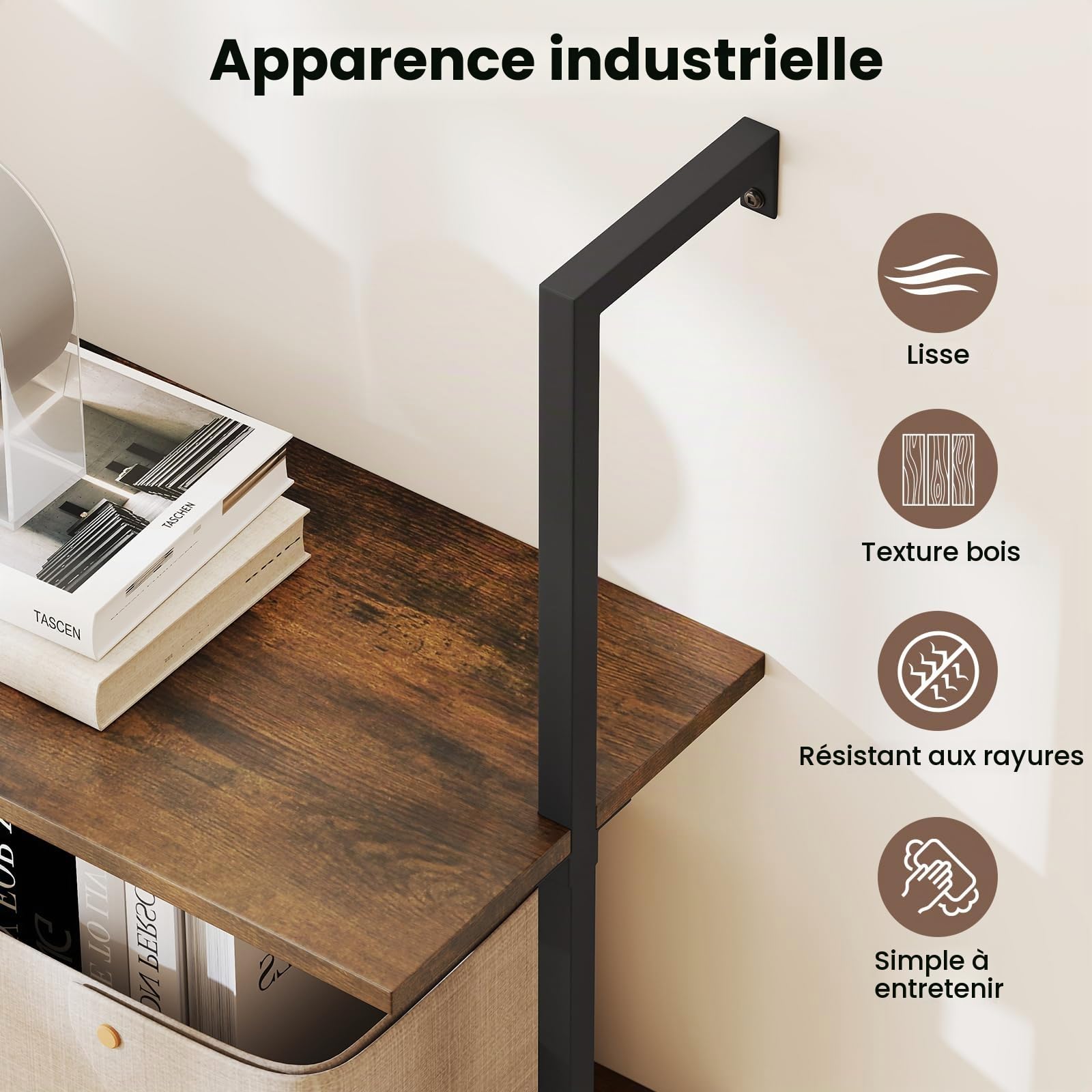 GIANTEX Bibliotheque Murale à 4 Niveaux, Effet Bois, Etagere Bibliotheque Ouverte avec Structure Métallique, Etagere Salon Gain de Place, Style Industriel, pour Salon, Cuisine, Chambre, Bureau