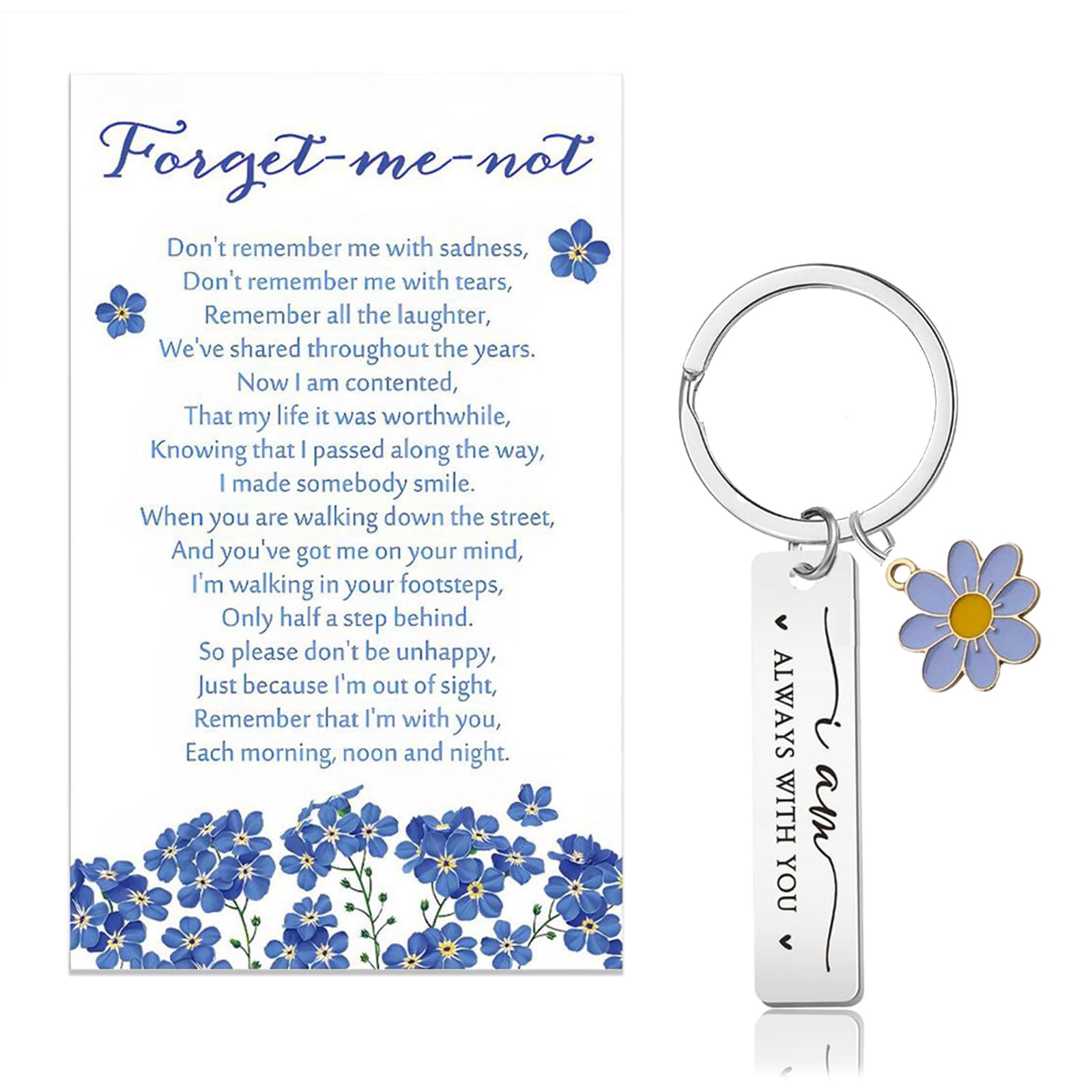 Plorede Unisex Silver Memorial Keychain Funeral Favors, Forget Me Not Sympathy Keyring With Poem Memorial Cards & Organza Bags, Funeral Gifts For Loss Of Loved One Keepsakes