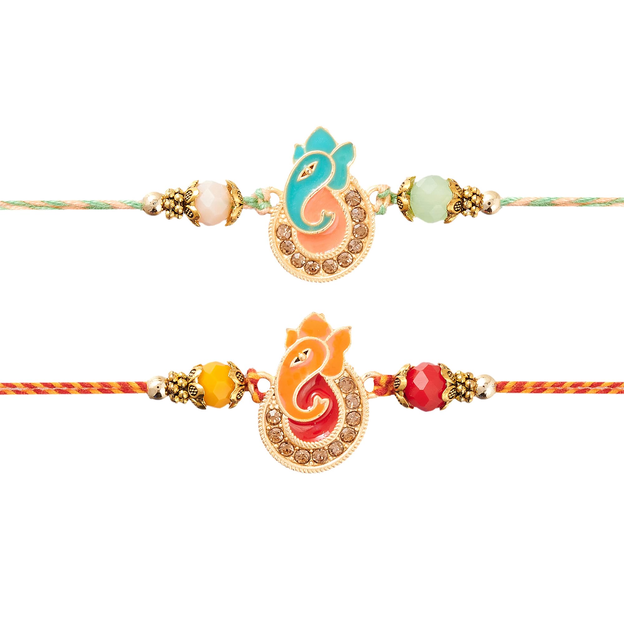 Eximious IndiaRakhi For Brother - Set of 2 With Greeting Card for Bhaiya Traditional Pendant For Raksha Bandhan Designer Rakhi Thread for Bhaiya (Design 1)