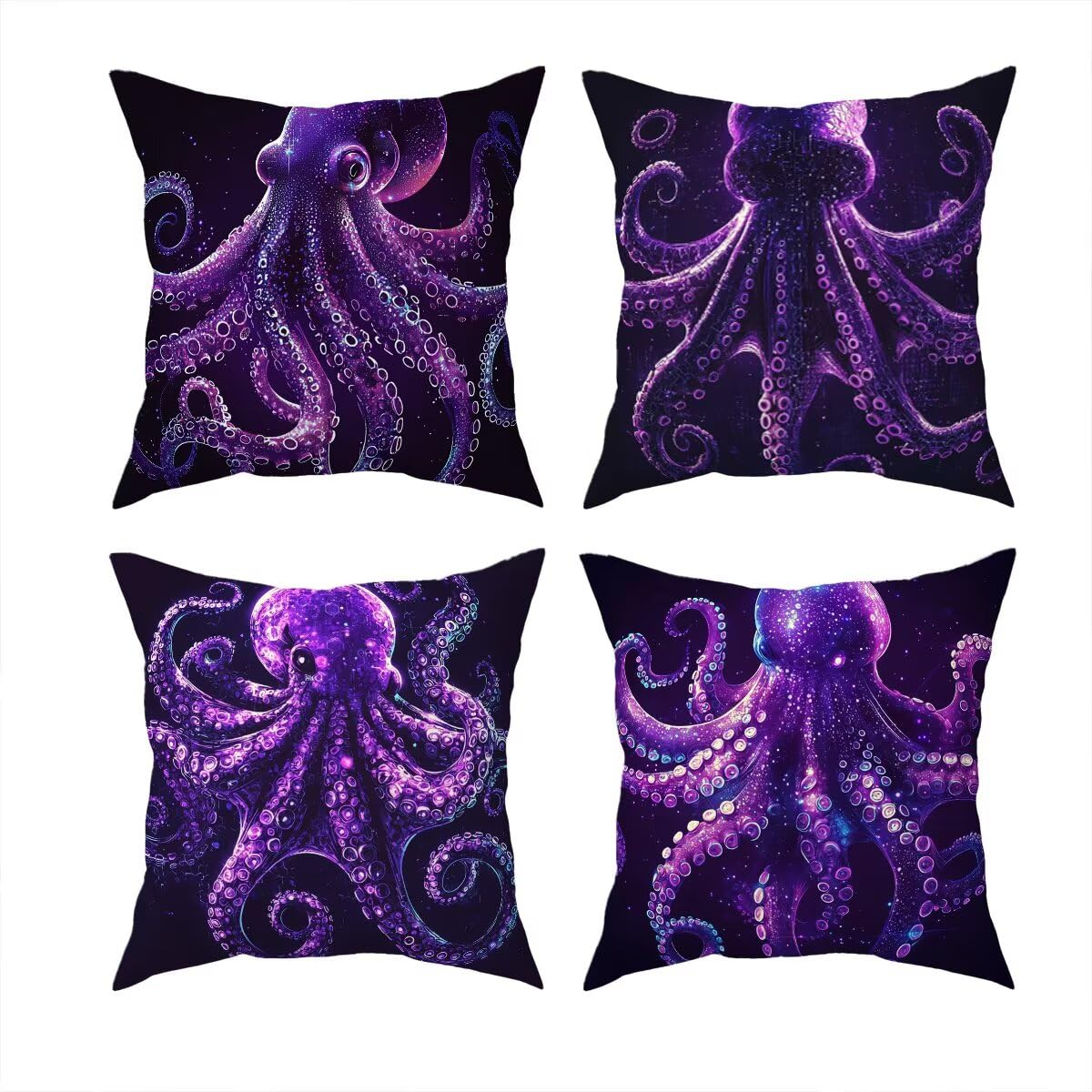 Housse coussin 65x65 cm imperméable lot de 4 taies violettes en lin