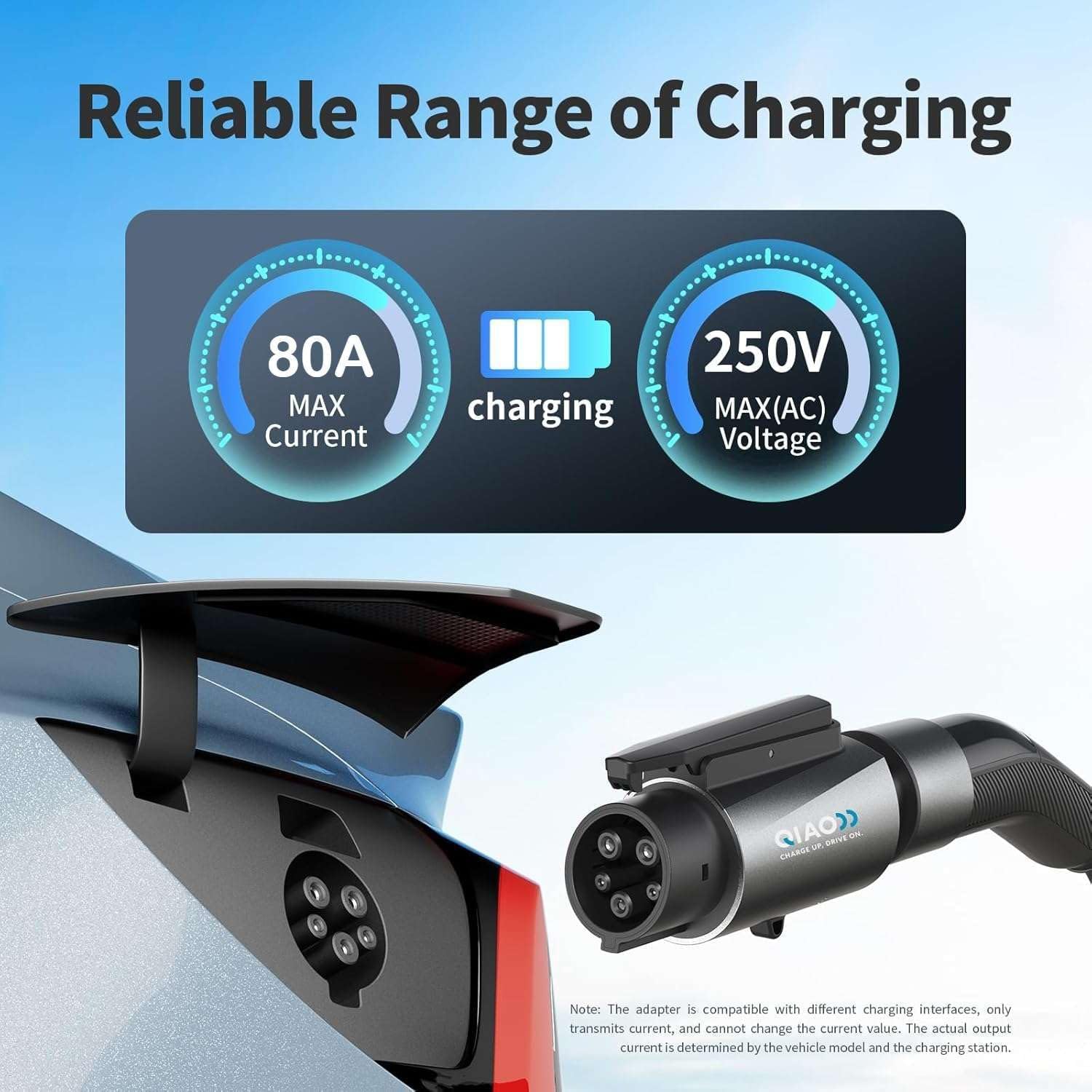 QIAO Tesla to J1772 Charging Adapter, Max 80A 250V AC - Silver Plated NACS Converter for Efficient Level 2 EV Charging, Compatible with Tesla Wall, Destination, and Mobile Connectors (Light Gray)