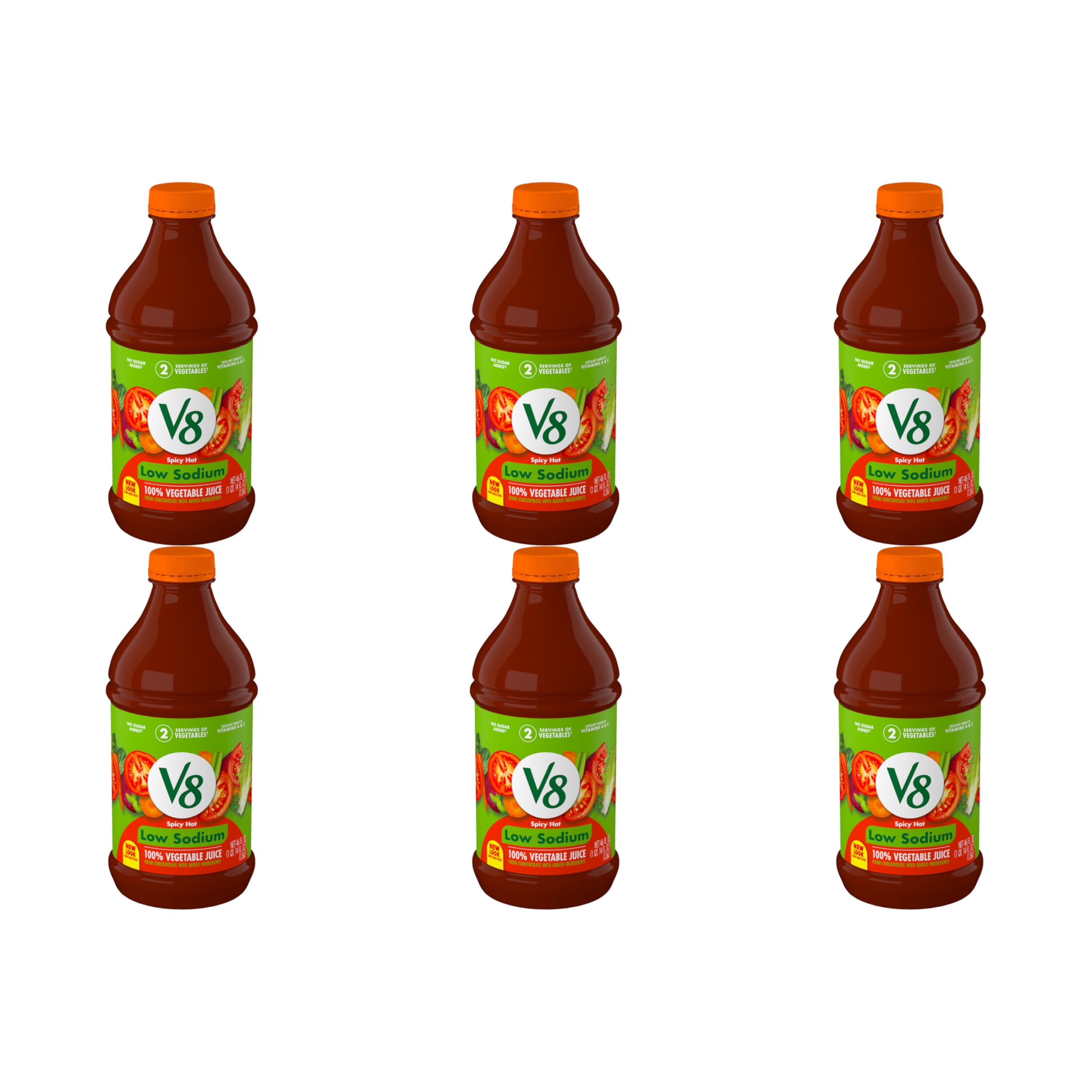V8 Low Sodium Spicy Hot 100% Vegetable Juice, 46 fl oz Bottle (Pack of 6)