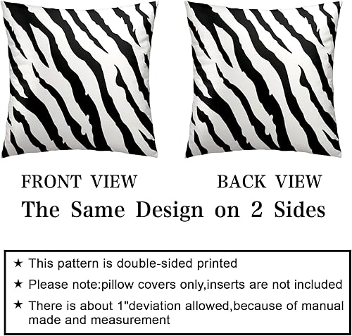 Miniatura 6 de Juego de 2 fundas de almohada con diseño de rayas de cebra de 18 x 18 pulgadas, fundas de almohada cuadradas decorativas en blanco y negro, fundas
