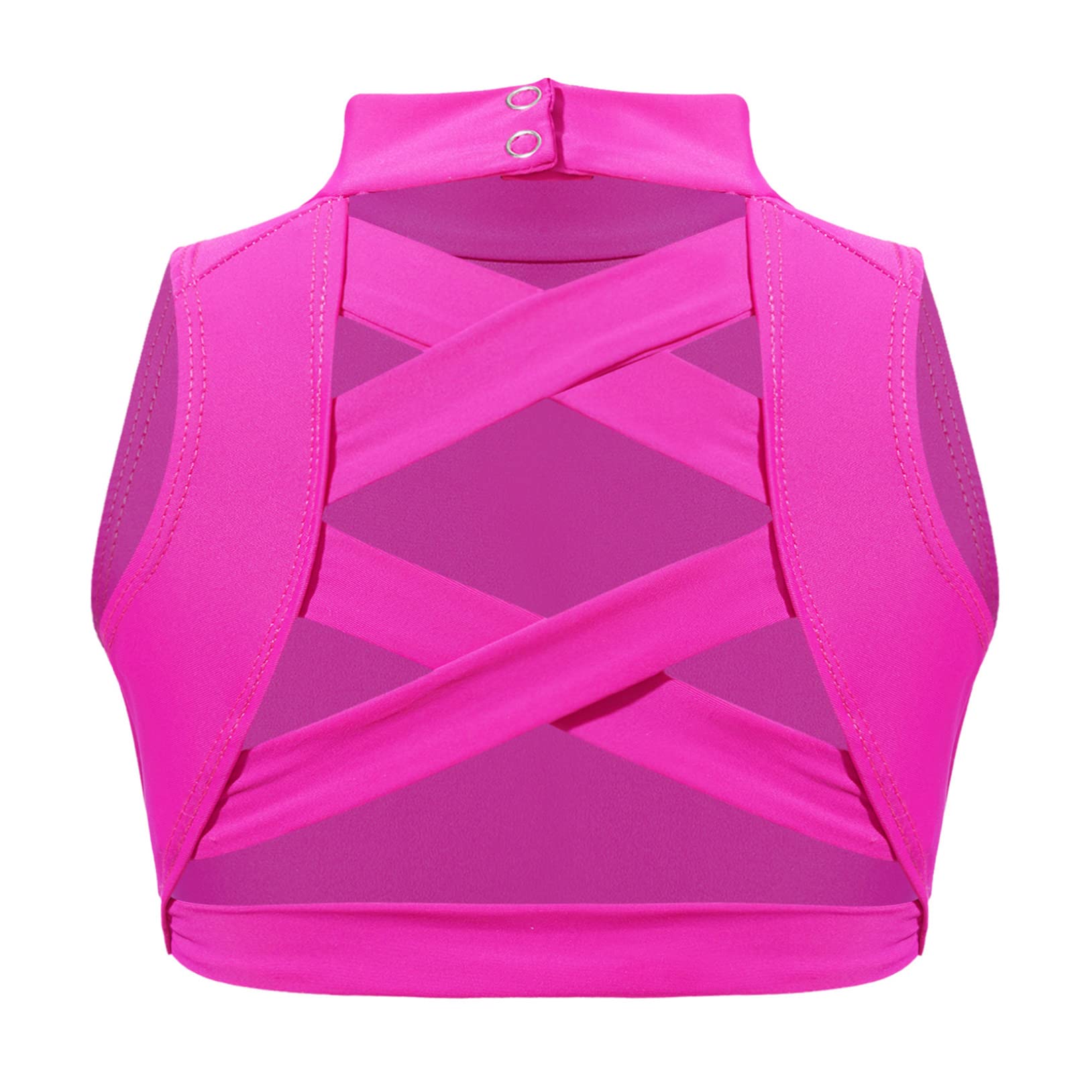 Choomomo Kids Girls Turtleneck Criss Cross Back Ballet Dance Tank Crop Top Gymnastics Sports Bra Tops Hot Pink 8 Years