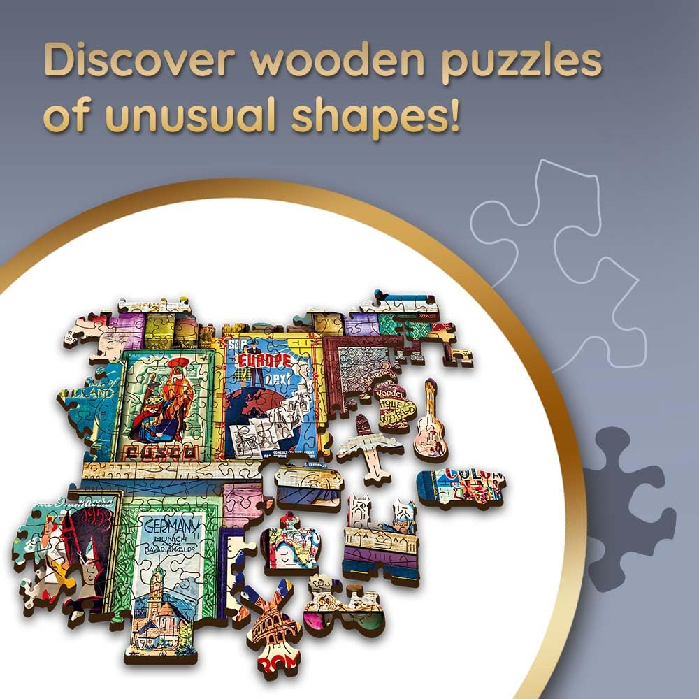 Trefl-1000 Pezzi, Wood Craft, Forme Irregolari, 100 Figure di Viaggiatori, Moderno Premium, Fai da Te, per Adulti e Bambini a Partire da 12 Anni Puzzle, Colore Guide del Mondo, 1000, 20176