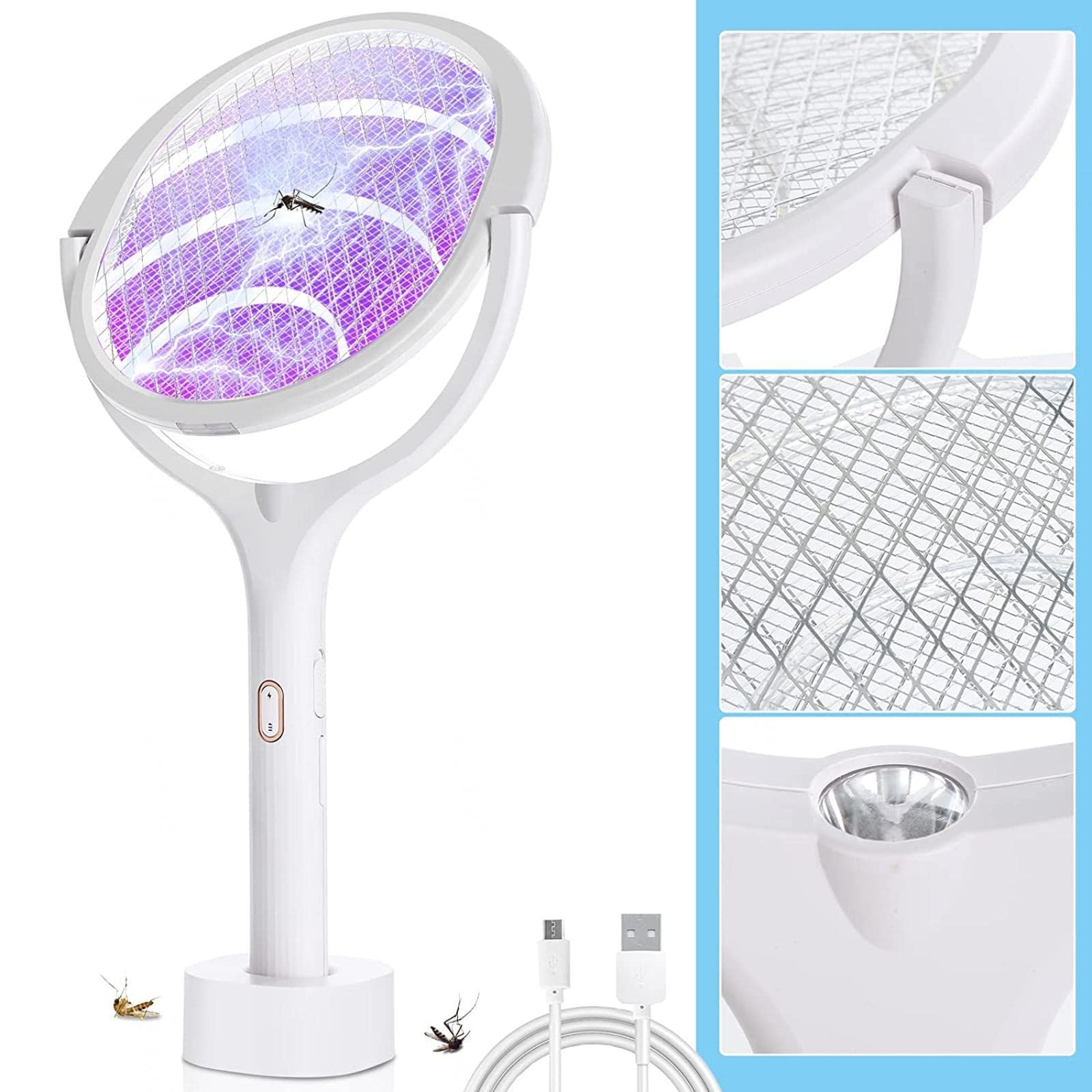 Tapette à mouches pour l'intérieur Raquette de tennis multifonction 5 en 1 anti-insectes Forte autonomie de la batterie La raquette de tapette à mouches peut être utilisée comme lampe anti-moustique
