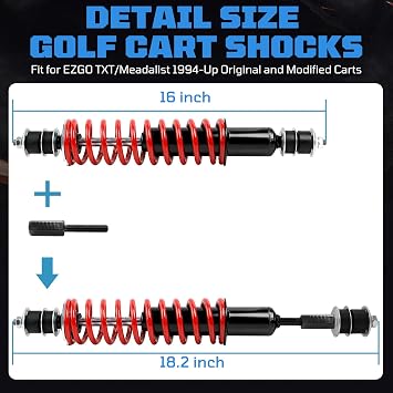 Golf Cart Shocks Front or Rear Coil Springs Set of 2 for EZGO TXT | 2PCS Golf Cart Heavy-Duty Shocks Fit EZGO TXT Medalist G&E Model, Replace OEM#70928-G01 76418-G01, Included 2pcs Extenders