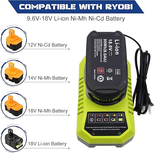 Miniatura 4 de P102 Batería de repuesto y cargador para batería Ryobi de 18 V P102 P103 P104 P105 P107 P108 P109 P122 Herramientas eléctricas inalámbricas