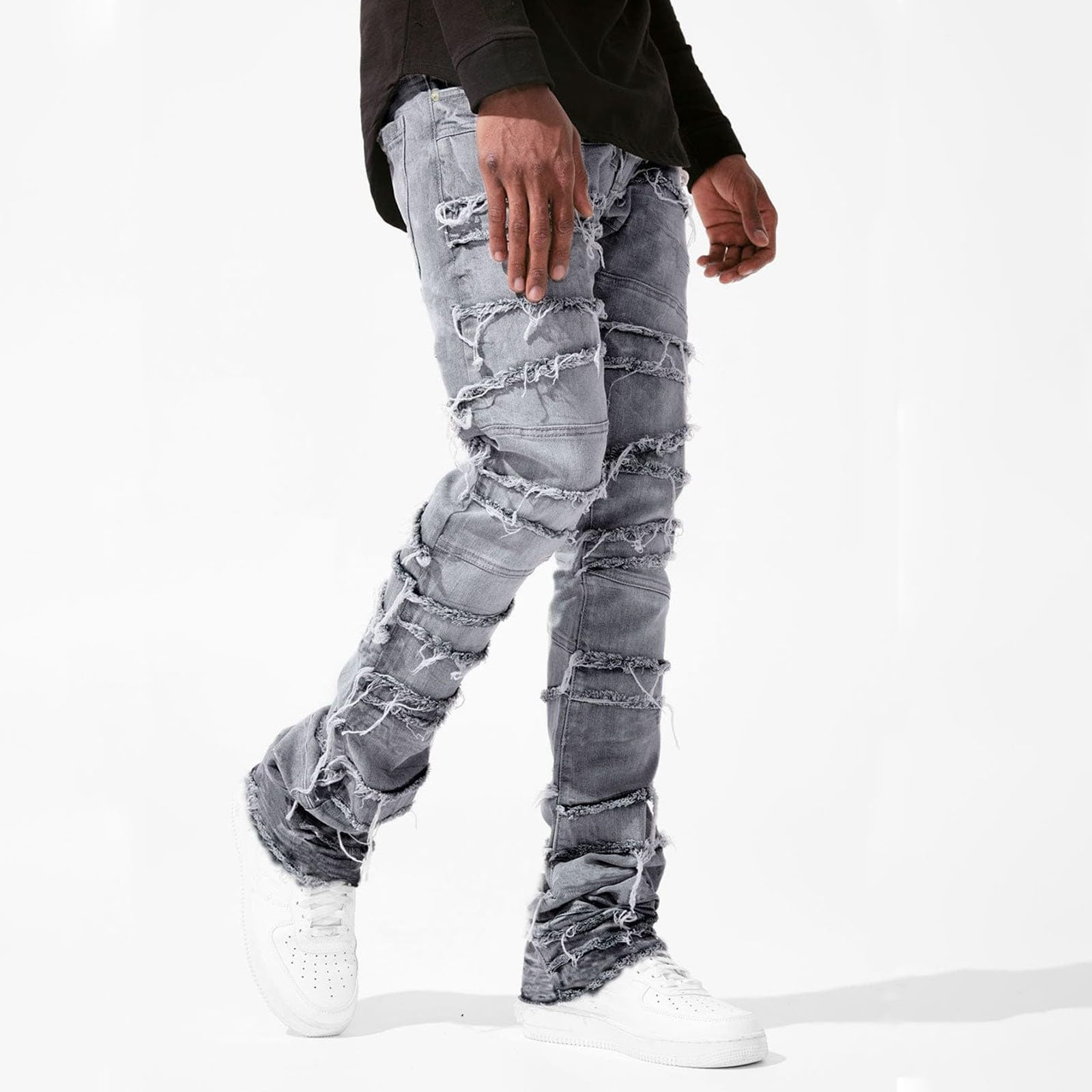 Jeans Uomo Strappati, Pantaloni Uomo Jeans con Ricamo Pentagramma Pantaloni in Denim Stretch Slim Fit vestibilità Regolare Jeans Uomo Estivi Jeans Leggeri Streetwear Stile Y2k Pants Casual Versatile