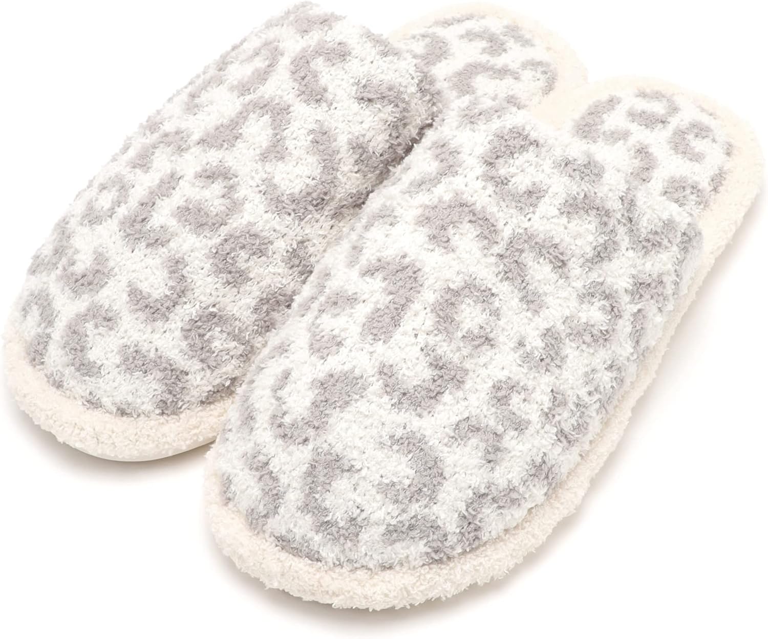 MIRMARU Women’s Animal Print Comfort Fluffy Fuzzy Slip-on House Slippers Open Toe Cross Band Indoor Outdoor Non-Slip Slippers for Women