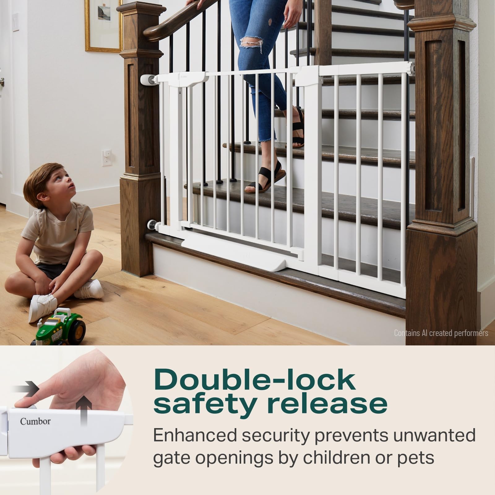Cumbor 30-46" Baby Gate for Stairs, Auto Close Dog Gate for Doorways White — Amazon image 5