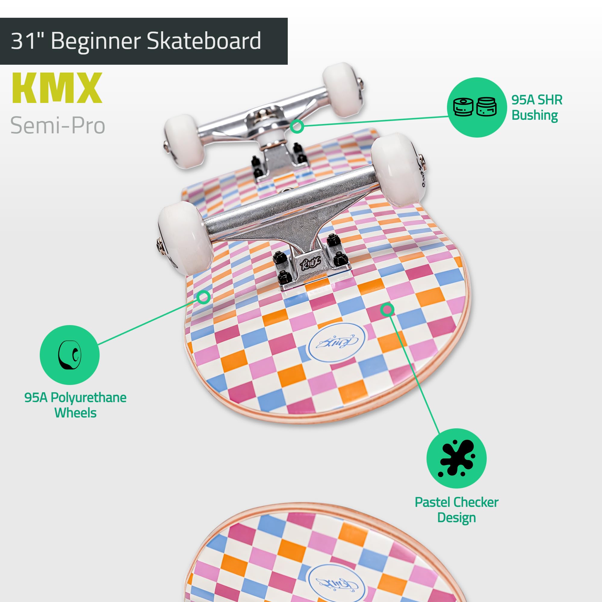 KMX Klasyczna deskorolka mini cruiser 56 cm dla dzieci, studentów, dorosłych, początkujących do zaawansowanych, przenośna, kompaktowa, gładkie łożyska, duże koła PU, ciężarówki ze stopu aluminium